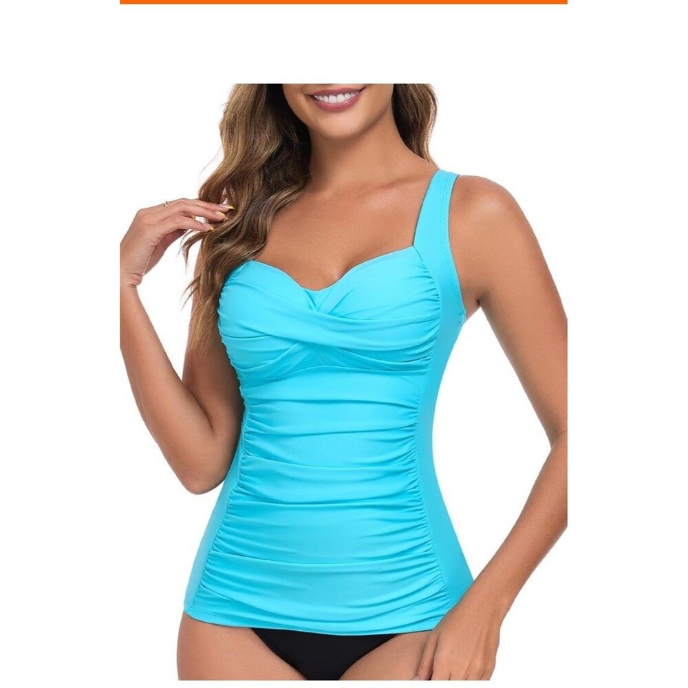 RELLECIGA Women's Ruched Tankini Top Medium Sky Blue Medium